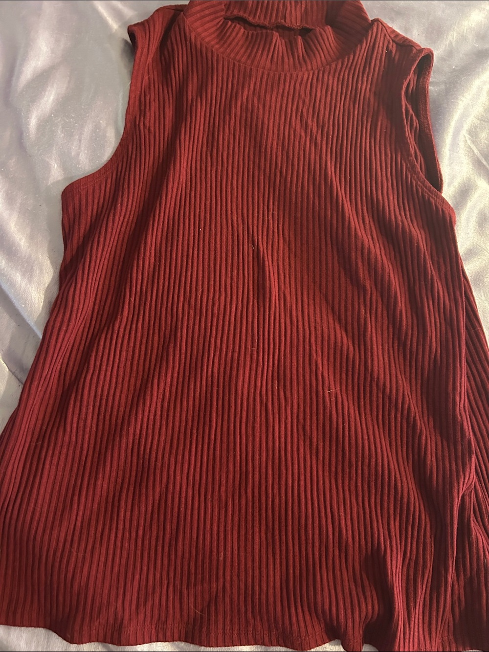 Ribbed Sleeveless Mock Neck Top - Burgundy